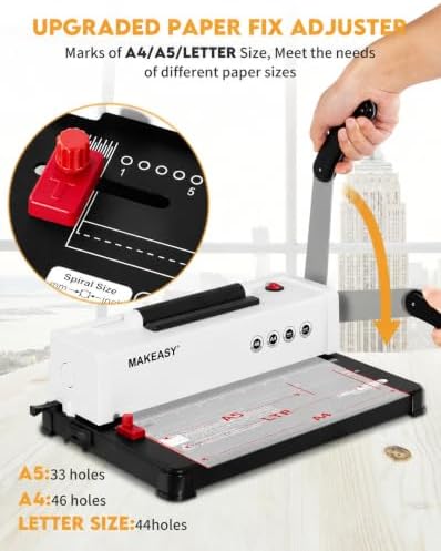 MAKEASY Spiral Binding Machine, 4:1 Pitch, 12 Sheets Punch Capacity, Electric Coil Insert, Book Binder Machine for A4/A5/Letter Size Paper, Come with 1 Box pcs 5/16'' Coils & Pliers - Image 2