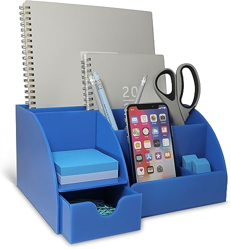 My Space Organizers Blue Desk Organizer, 9 Compartments, Office Supplies and Desk Accessories Organizer, Pen Holder Decor Desktop (Blue) by MySpaceOrganizers