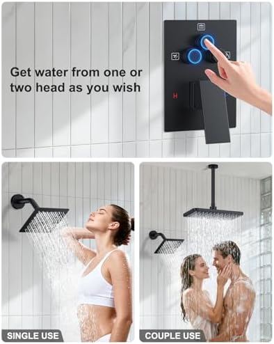 KOJOX Matte Black Dual Shower System 11" Rain + 6" Wall & 6-Mode Handheld - Image 3