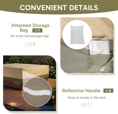 COWVIE Square Hot Tub Cover for 6-8 Person Spa and Inflatable Hot Tub, 600D Waterproof Oxford Cover Replacement with Storage and Zipper, 96''W x 96''D x 20''H - Image 4