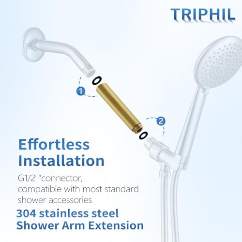 4" Showerhead Extension Arm w/PP Filter Cartridge, 4 Inch 304 Stainless Steel Brushed Gold Shower Arm Extender, Traps Sediment & Rust, Prevents Clogging, Extends Showerhead Life in Hard Water Area - Image 2