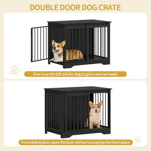 Hzuaneri 31.9" M Dog Crate Furniture Indoor Dog Kennel with Barn Door - Image 3
