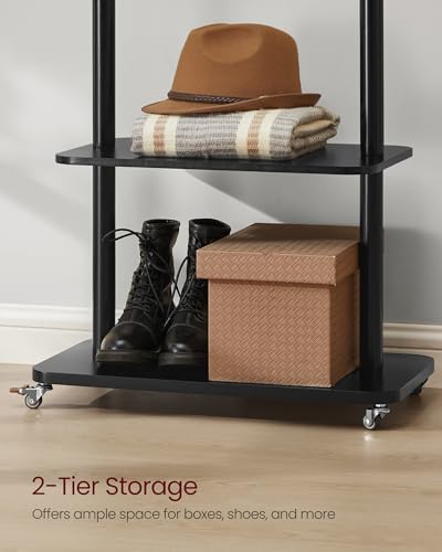 VASAGLE Freestanding Coat Rack with Wheels, 7 Wooden Hooks, 2 Shelves - Image 5
