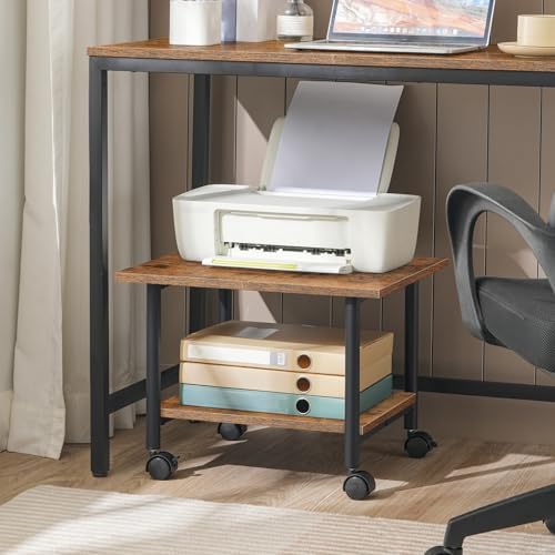 HOOBRO Printer Stand, 2-Tier Industrial Under Desk Printer Cart with Shelf, Mobile Heavy Duty Storage Rack on Wheels for Home, Office, Rustic Brown and Black BF02PS01G1 - Image 4