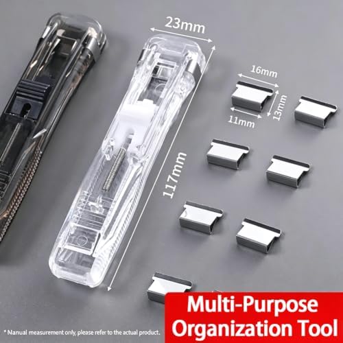 2PCS Portable Binder Clip Stapler with 100 Metal Refill Clips, Reusable Staple-Free Paper Binding System, Holds up to 40 Sheets, Office School Document Organizer Tool，Blue+Trans - Image 5