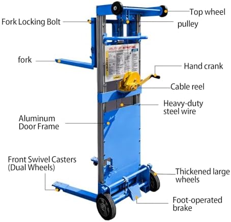 Manual Winch Lift Stacker, Portable Material Handling Platform, Adjustable Cargo Trolley for Warehouse Factory Logistics Loading - Image 2