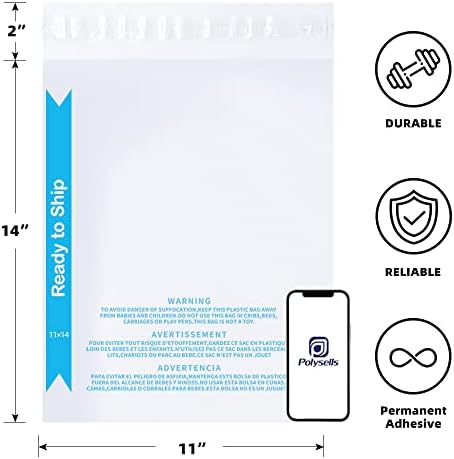 POLYSELLS 500 Count 11"x14" Strong Self Seal Clear Poly Bags with Suffocation Warning for Packaging, Shipping, T-Shirts, Clothes & FBA, Permanent Adhesive - Image 2