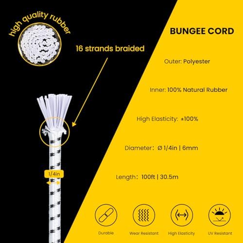 Brotree Bungee Cords 1/4" x 100ft Elastic Shock Cord 100% Stretch Cord - Image 3