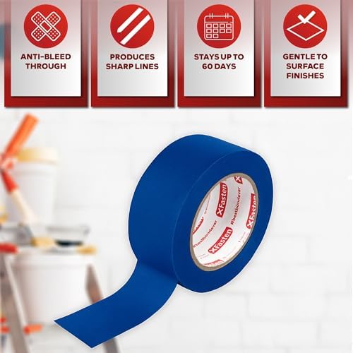 XFasten Blue Painter's Tape, 2 Inch x 60 Yards (24-Pack) Blue Painters Masking Tape Bulk - Sharp Edge Line Technology, Produces Sharp Lines | Residue-Free and Artisan Grade Wall Trim Tape - Image 2