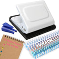 10 Hole Punch Binding Machine for Planner, Manual Binding System with 10 Multi-Color Binder Rings for Making 26 Holes on B5, 30 Holes on A4, 20 Holes on A5 Book, 10 Sheet Capacity - White by Unknown