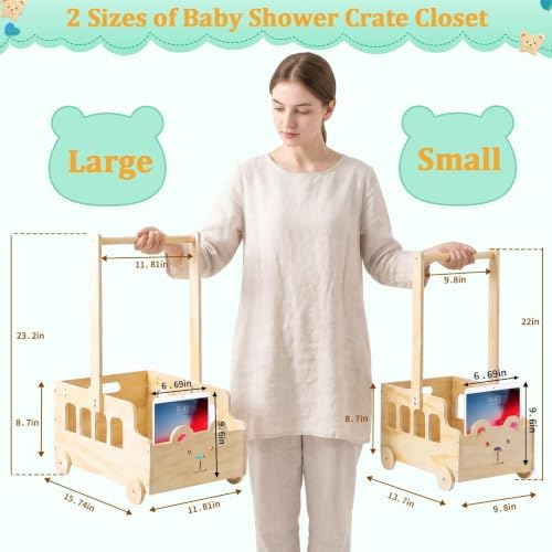 Large Wooden Baby Shower Crate Closet with Wheels and Handle - Image 2