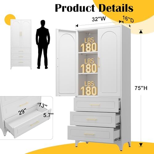 SteeLoong 75”Kitchen Pantry Cabinet, Metal Storage Cabinet with 3 Drawers - Image 3