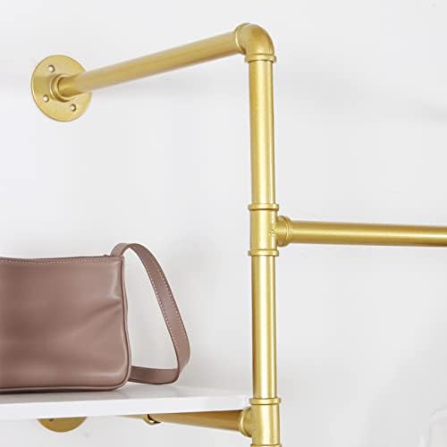 Garment Rack Heavy Duty Clothes Rack for Hanging Clothes, Metal Freestanding Closet Wardrobe Shelf, Gold Industrial Pipe Clothing Racks with Shelves Closet Rods System - Image 6
