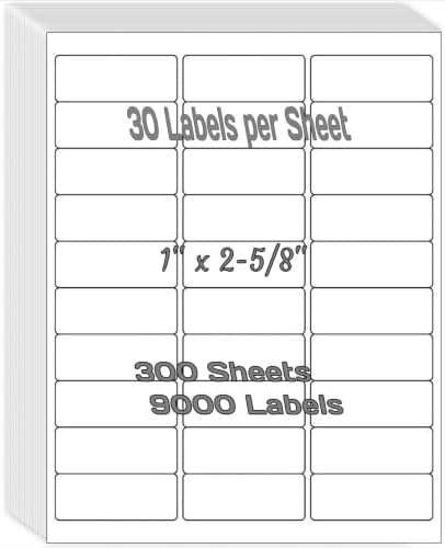 1" x 2-5/8" Shipping Address Labels for Laser/Inkjet Printer 30 per Page Printable Mailing Labels - Matte, 300 Sheets=9000 Labels by Unknown