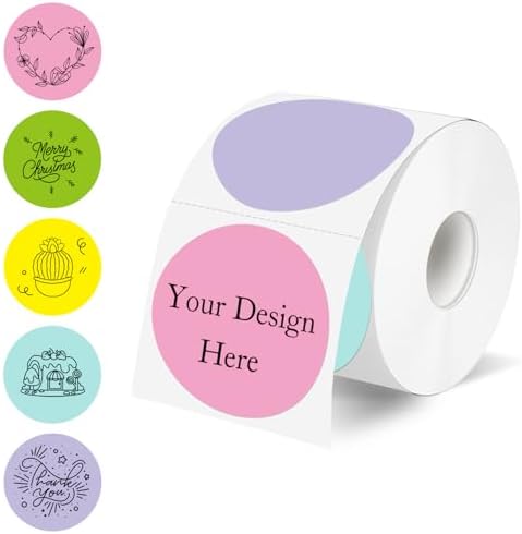 2 Inch Round Thermal Label Stickers, Waterproof Circle Thermal Stickers Labels, Direct Thermals Printer Label for Logo Design-300 Sheets/Spring Color by Unknown