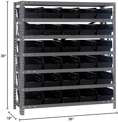 Quantum Storage Systems 1839-104BK Steel Shelving Unit with 4" Shelf Bins, 18" D x 36" W x 39" H, Black - Image 2