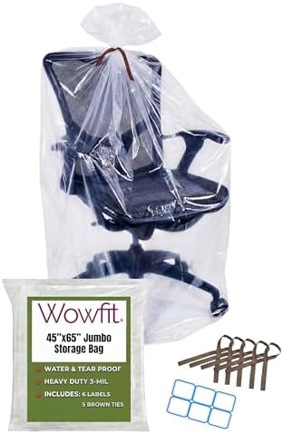 Wowfit Giant Large Plastic Bags for Furniture, Chairs, 45x65, 5 CT, 3 Mil by Wowfit