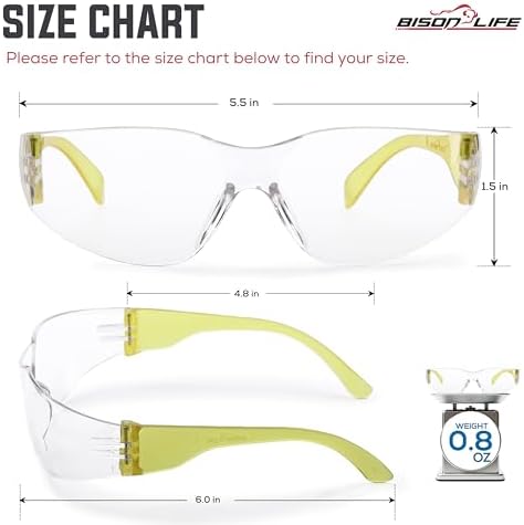 BISON LIFE Clear/Yellow Safety Glasses for Men & Women, ANSI Z87.1, 6 Pack - Image 6