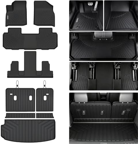Floor Mats Set for 2024-2026 Chevy Traverse/2025-2026 Buick Enclave/2024-2026 GMC Acadia(7-Seat 2nd Row Bucket) Cargo & Backrest Mats, Custom TPE All-Weather Full Coverage Trunk & Floor Liners by WAYIDSS