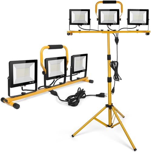 LED Work Lights with Stand, 21000 Lumen, 3-Head Adjustable Work Light by Wufoty