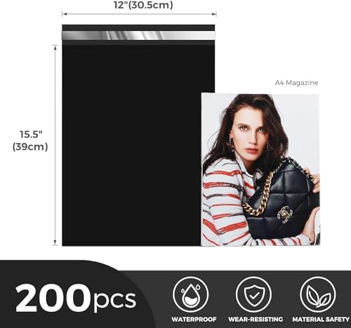 Metronic Poly Mailers 12x15.5 200 Pack Shipping Bags for Clothes Black - Image 4