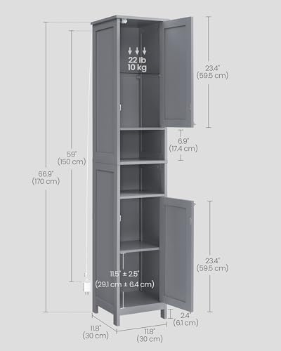 VASAGLE Tall Storage Cabinet with Lights, Slim, 11.8" W, Dove Gray - Image 6