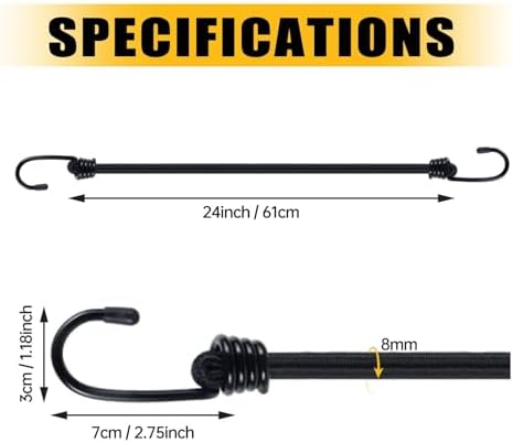 Bungee Cords with Hooks, 8 Pack 24 Inch Thick Elastic Rope – Strong, Stretchy Tie Downs with Secure Hooks for Cargo, Camping, Tents, Luggage – All-Weather - Image 2