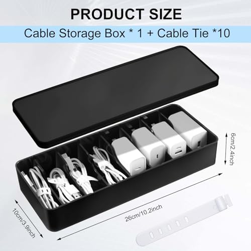 Tatuo Cord Organizer Box with Lid, Black, 1 Pack - Image 2