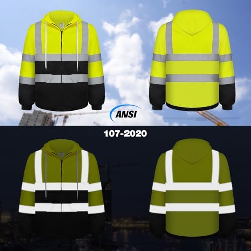 TCCFCCT Hi Vis Hoodie for Men Women Class 3 High Visibility Hoodie, Reflective Safety Hoodies for Men Workers, Surveyors, Hi Vis Sweatshirts for Men Dirt-resistant with Black Bottom, Yellow XL - Image 2