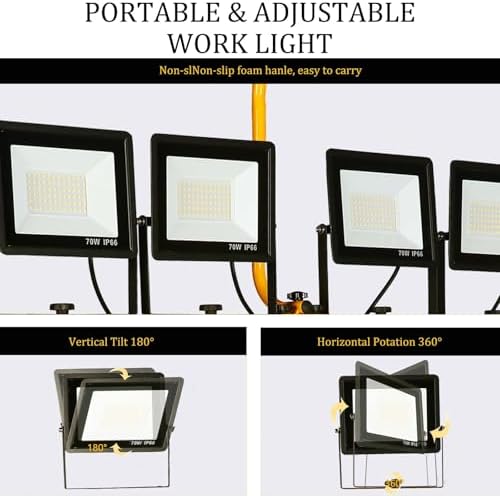 40000Lumen LED Work Lights with Stand - 4Head Portable Work Light on Stand - IP66 Waterproof Tripod Worklights for Outdoor Indoor Job Site Workshop Garage Construction Site Lighting - Image 3