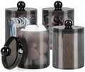 WEISHI 4 Pack Qtip Holder Dispenser - Cotton Ball, Swab, Round Pads, Floss , Small Plastic Apothecary Jar Containers with Lids for Bathroom Storage and Organization, Vanity Organizer ( Black ) by WEISHI