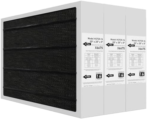 X6675 Merv 16 Air Filter 20x25x5 Efficient Air Filter Compatible with Lennox X6675 and Lennox HCC20-28 Furnace HVAC System, Part Number HCF20-16, 3 Pack by Pitymody