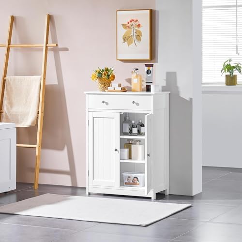 Yaheetech Small Bathroom Storage Cabinet with Drawer and 2 Doors, White - Image 4