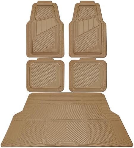 CAR PASS Heavy Duty Rubber Floor Mats Gray Car Mats Full Set with Trunk Cargo Liner - Universal Waterproof Floor Mats for Car SUV Truck, Durable All Weather Automotive Liner Mats (All Beige) by CARPASS