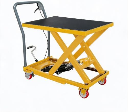 330 LBS Manual Hydraulic Double Scissor Lift Table Cart, Max 28.5 Inch Lifting Height, Reinforced Welded Steel Frame, Anti-Overload Hydraulic Unit, Non-Slip Rubber Platform Mat by HOME