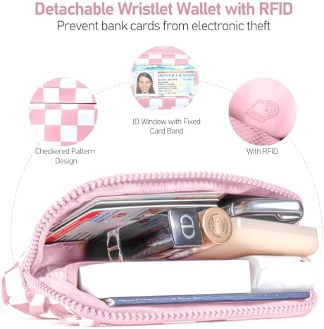 Tiostep Clip and Go Strap for Phone with Wallet Crossbody Phone Lanyard Adjustable and Detachable RFID Wristlet Wallet (Dusty Pink Checkered, Large) - Image 3