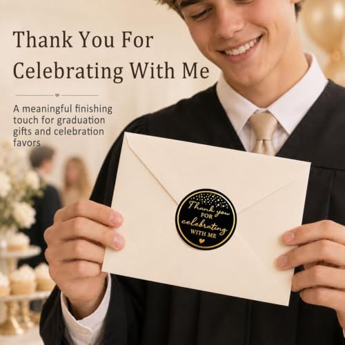 100PCS Thank You for Celebrating with Me Stickers, Black Gold Wedding Favor Labels for Bridal Shower, Baby Shower, Engagement Party, Gift Bags & Invitations 1.6 Inch (Black Gold, with Me) - Image 4