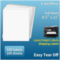 LabelMore 100 Sheets, Printable Sticker Paper, 8.5" x 11" Sticker Printer Paper Sheet for Laser & Inkjet Printers by LabelMore