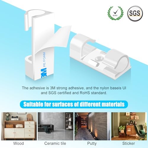 XHF 35pcs Large Self Adhesive Cable Clips White,Wire Clips Cable Management Wire Organizer Cord Holder for Under Desk, Car, Wall, TV PC Ethernet Cable - Image 2