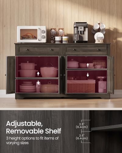 VASAGLE Buffet Cabinet, Sideboard, 4 Doors, 55.1 x 15.8 x 31.5 Inches - Image 4