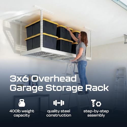 MonsterRax 3x6 Overhead Garage Storage Rack, White, 12"-21" Height - Image 2