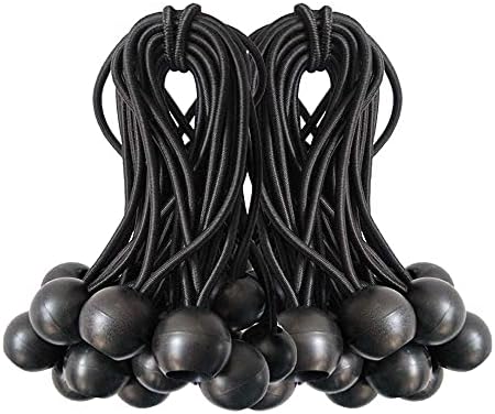 Ball Bungee Cords, 50 Packs, 4 Inch Black Tie Down Cords for Tarp, Canopy Shelter, Wall Pipe, UV Resistant by Noonext+