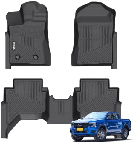 AIPOIL® Floor Mats for 2024-2025 2026 Ford Ranger Supercrew All Weather Protection TPE Anti-Slip Automotive Full Set Custom Car Mats Accessories - Black by AIPOIL