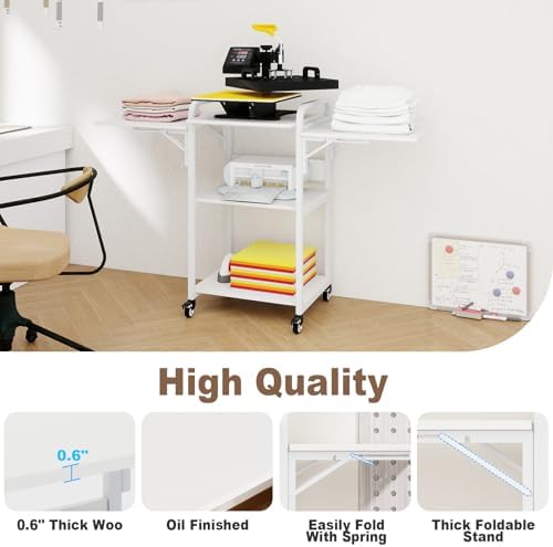 PUNCIA 3-Tier Movable Heat Press Table Foldable Stand with Workbench - Image 4