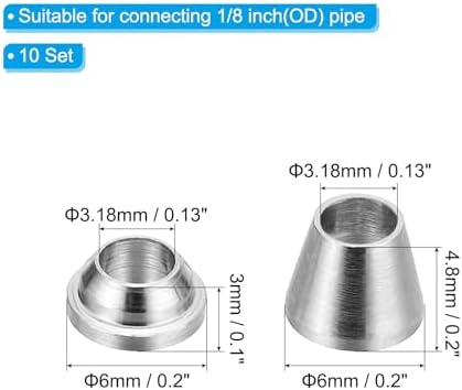 PATIKIL 1/8" Tube OD 304 Stainless Steel Compression Tube Fitting Sleeve, 10 Pack Double Ferrule Ring Tubing Fitting Assortment Kit, Silver - Image 2