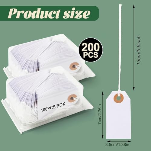200 Pieces White Sale Tags with String Attached 2.8 x 1.5 inch Sale Tag String Tag with Reinforced Hole Shipping Tags for Office Gift Hang (Pack of 2) - Image 2