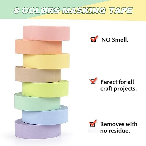Hutou 8 Rolls Washi Tape Colored Masking Tape 1/2 Inch, Pastel Colors - Image 4
