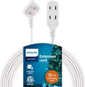 Philips Extension Cord 3-Outlet 15 Ft | Flat Plug | Safety Slide | White | Pack of 12 by Philips