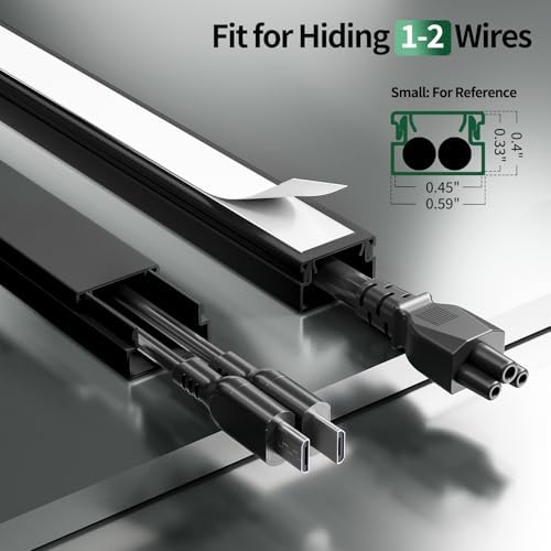 Black Cord Hider, 212.6in Cord Covers for 1-2 Wires on Wall, Paintable Cable Hider, Wire Hider Wire Covers for Cords on Walls, Easy Set-up Cable Raceway Management to Hide Cords, W0.59 H0.4in, Black - Image 2