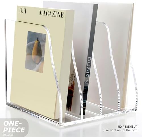 SANRUI Acrylic Desk File Organizer, Clear Magazine File Holder 4 Slot - Image 4